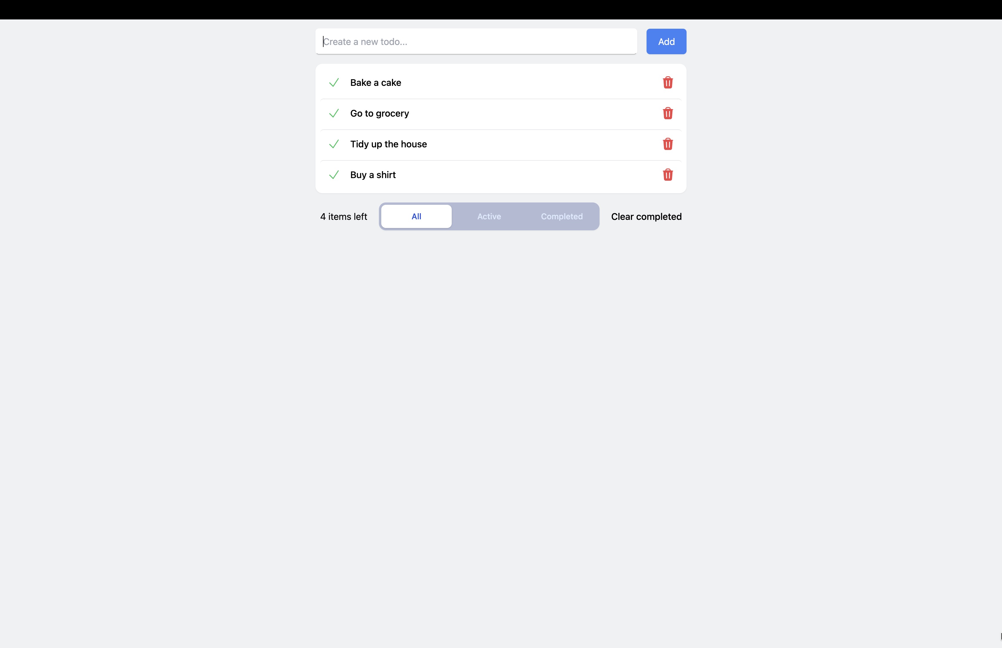 Screenshot of Todo app